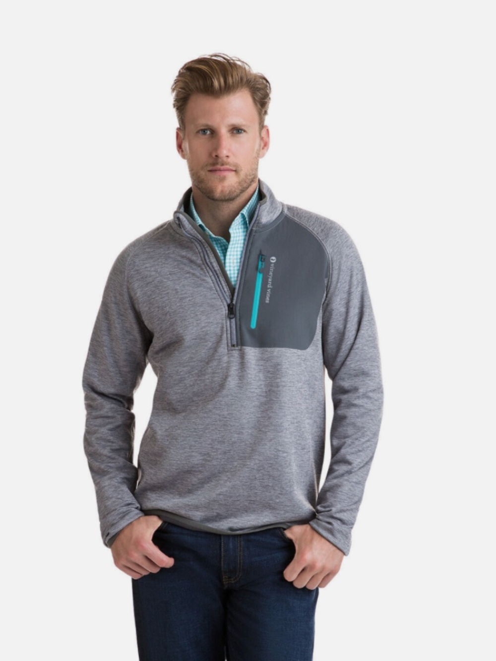 Vineyard Vines Gray Tech Fleece Performance Quarter Zip